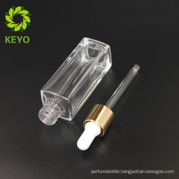 30ml empty essential oil square clear glass dropper bottle